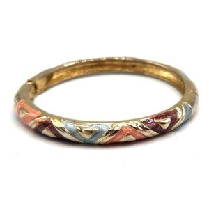 HInged Gold Tone Enameled Bracelet Pastel Colors - Vintage 1980's